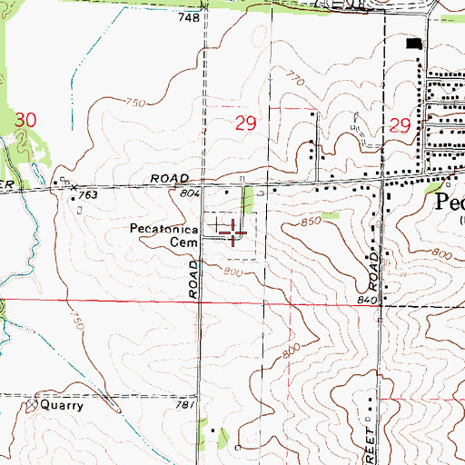 Topographic Map of Pecatonica Cemetery, IL