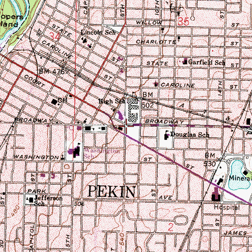 Topographic Map of Pekin, IL