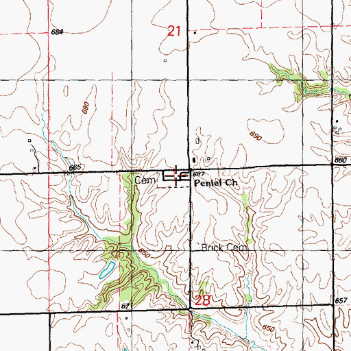 Topographic Map of Peniel Church, IL