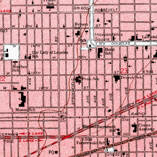 Topographic Map of Penn Elementary School, IL
