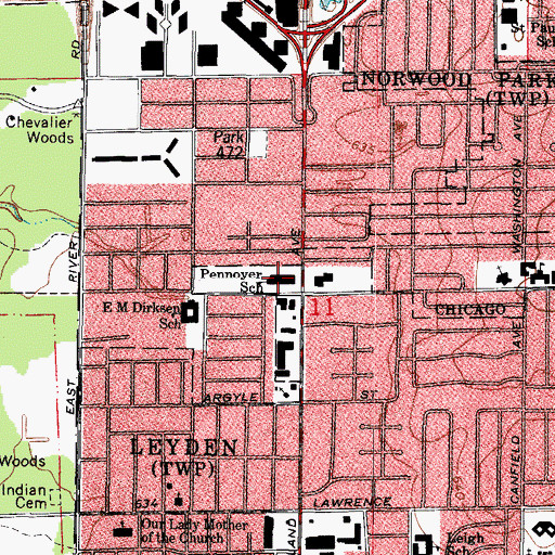 Topographic Map of Pennoyer Elementary School, IL