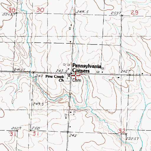 Topographic Map of Pennsylvania Corners, IL