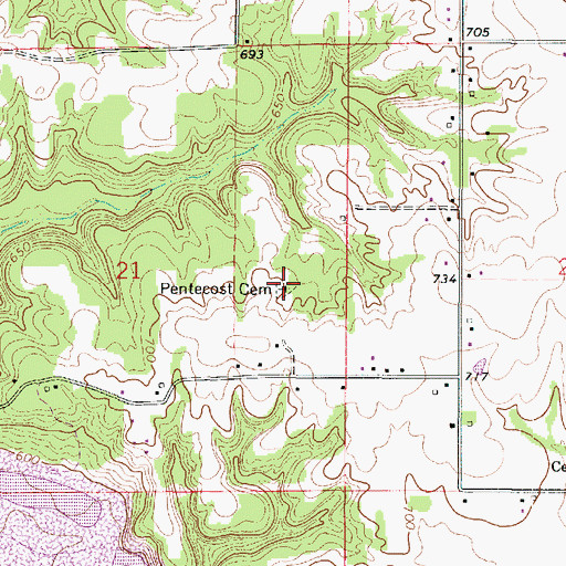 Topographic Map of Pentecost Cemetery, IL