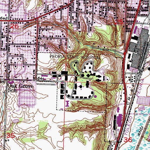 Topographic Map of Peoria State Hospital (historical), IL
