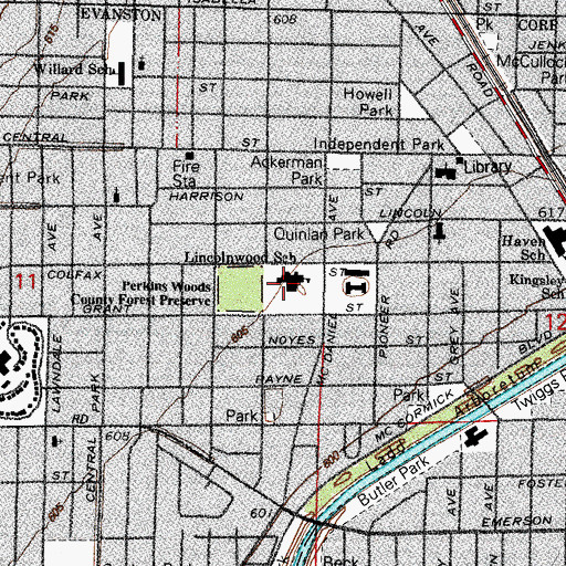 Topographic Map of Perkins Woods County Forest Preserve, IL