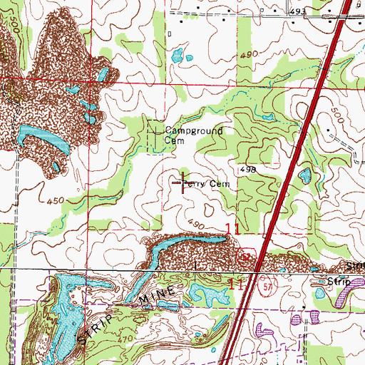 Topographic Map of Perry Cemetery, IL