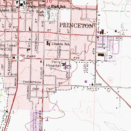 Topographic Map of Perry Memorial Hospital, IL