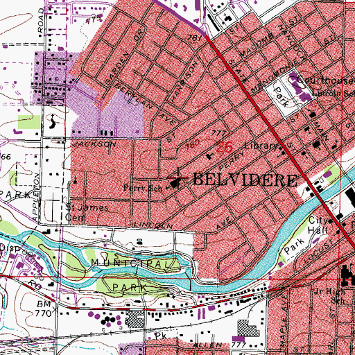 Topographic Map of Perry Elementary School, IL