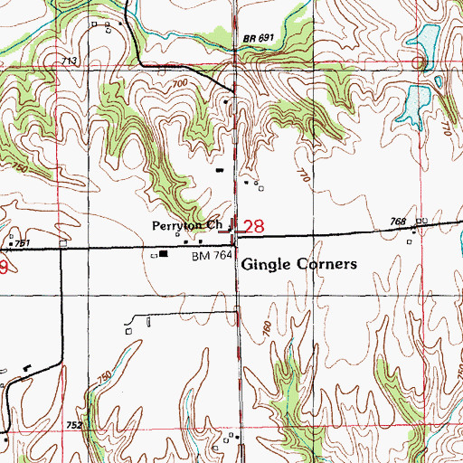 Topographic Map of Perryton Church, IL