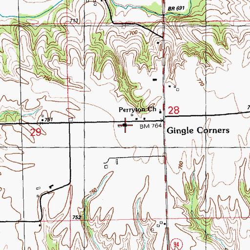 Topographic Map of Perryton School (historical), IL