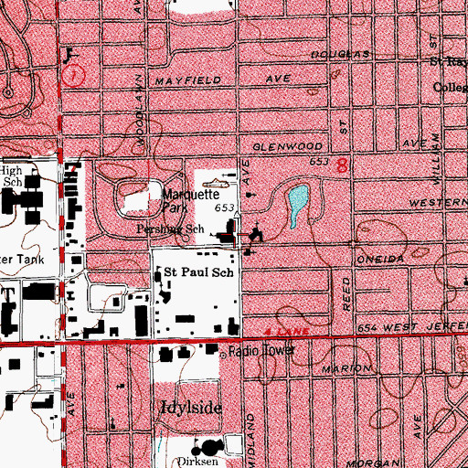 Topographic Map of Pershing Elementary School, IL