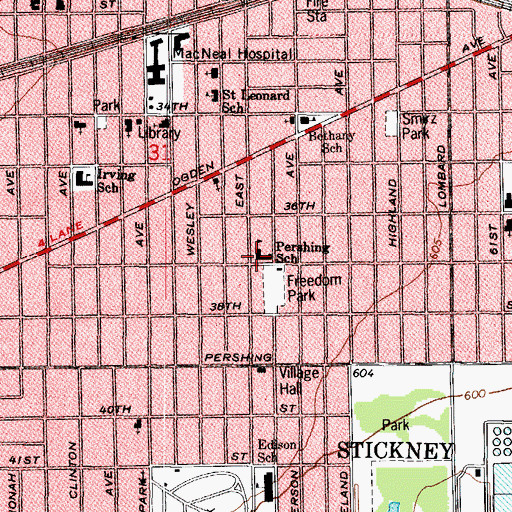 Topographic Map of Pershing Elementary School, IL