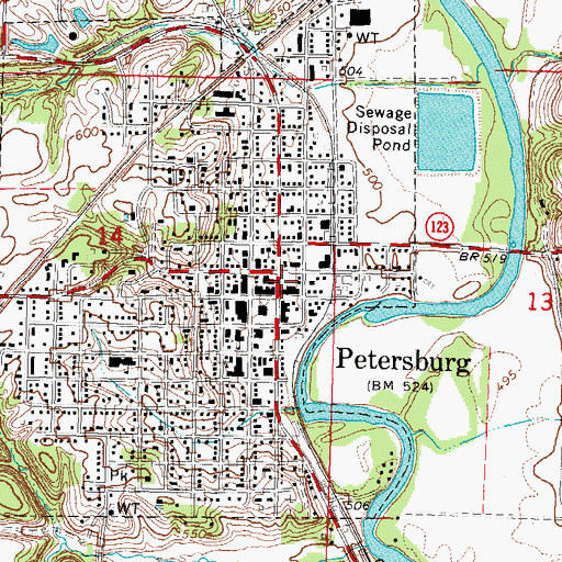 Topographic Map of Petersburg, IL