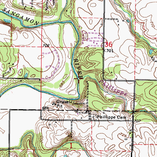 Topographic Map of Phillippe Creek, IL