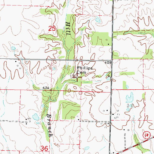 Topographic Map of Phillips Cemetery, IL
