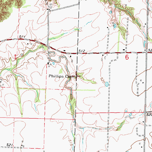Topographic Map of Phillips Cemetery, IL