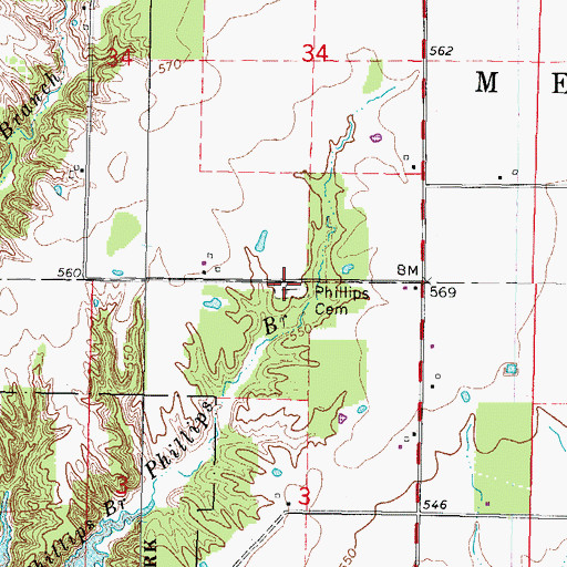 Topographic Map of Phillips Cemetery, IL
