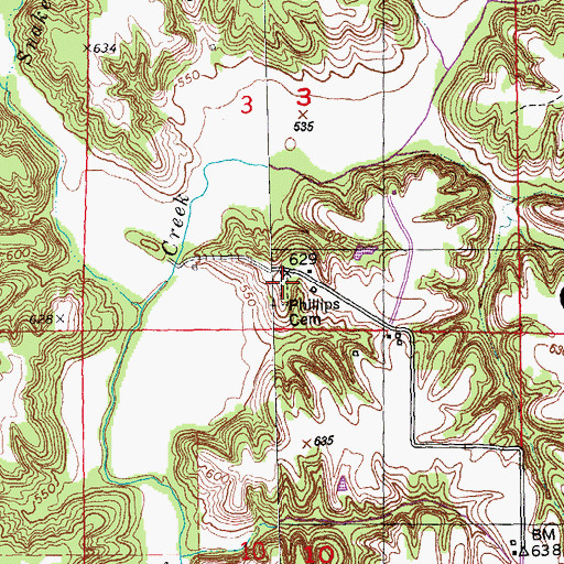 Topographic Map of Phillips Cemetery, IL