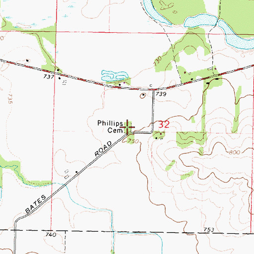 Topographic Map of Phillips Cemetery, IL