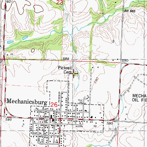 Topographic Map of Pickerell Cemetery, IL
