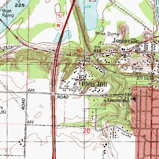 Topographic Map of Piety Hill, IL
