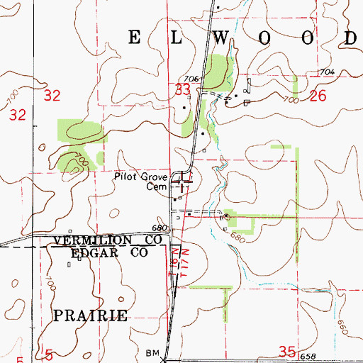 Topographic Map of Pilot Grove Cemetery, IL