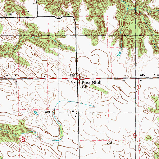 Topographic Map of Pine Bluff Church, IL