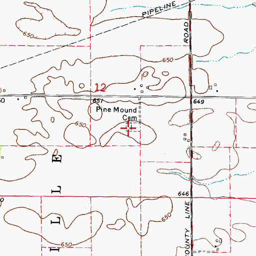Topographic Map of Pine Mound Cemetery, IL