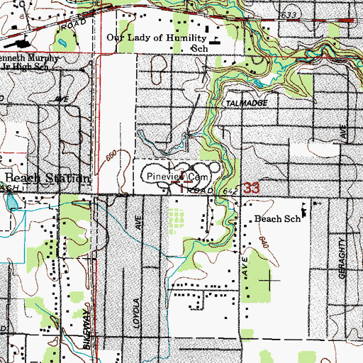 Topographic Map of Pine View Memorial Park, IL
