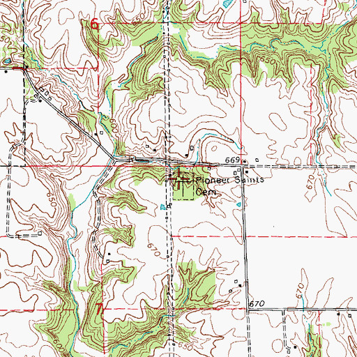 Topographic Map of Pioneer Saints Cemetery, IL