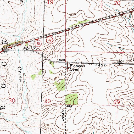 Topographic Map of Pioneers Cemetery, IL