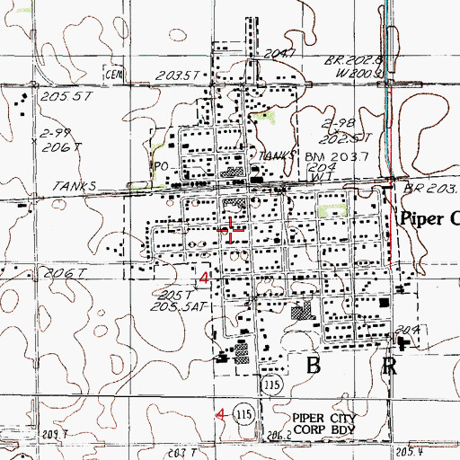 Topographic Map of Piper City, IL
