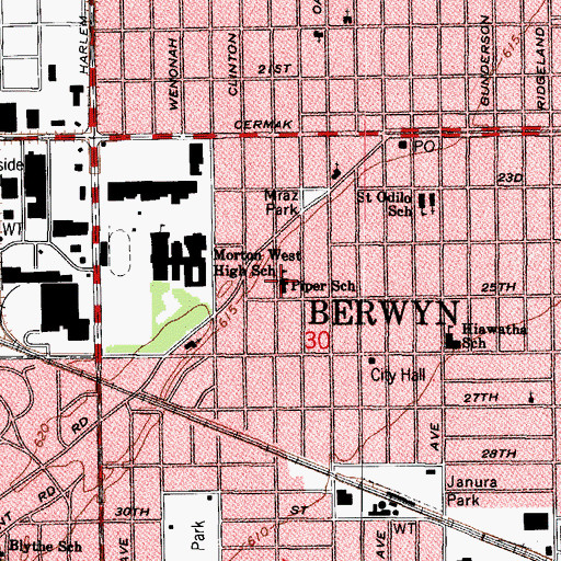 Topographic Map of Piper School, IL