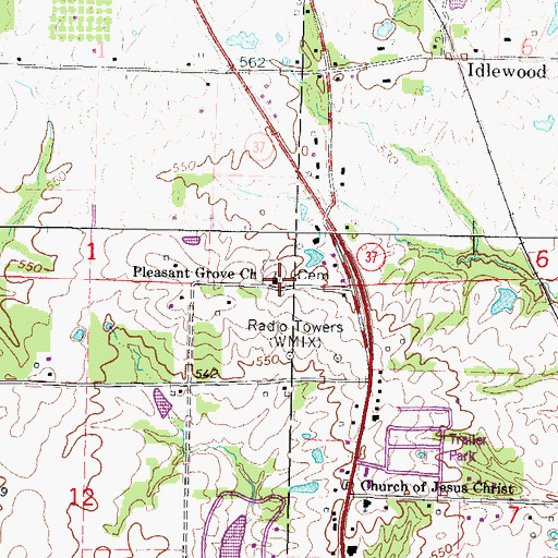 Topographic Map of Pleasant Grove Church, IL