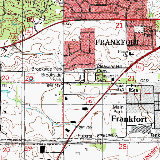Topographic Map of Pleasant Hill Cemetery, IL