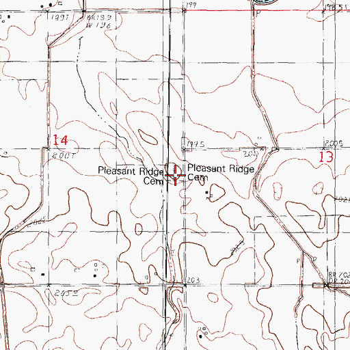 Topographic Map of Pleasant Ridge Cemetery, IL