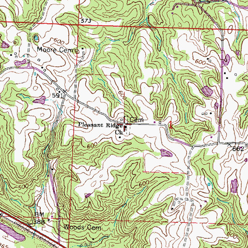 Topographic Map of Pleasant Ridge Church, IL