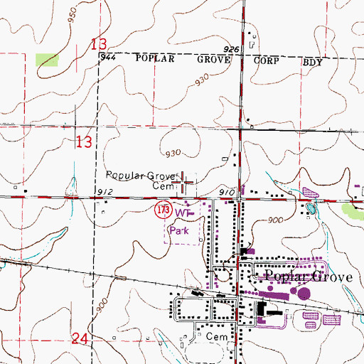 Topographic Map of Popular Grove Cemetery, IL