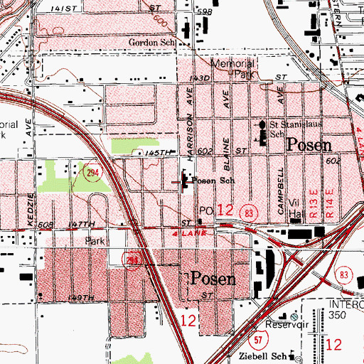 Topographic Map of Posen Elementary School, IL