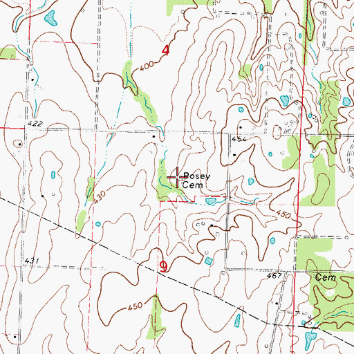 Topographic Map of Posey Cemetery, IL