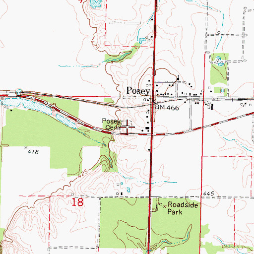 Topographic Map of Posey Cemetery, IL