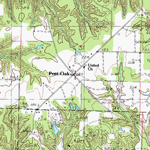 Topographic Map of Post Oak, IL