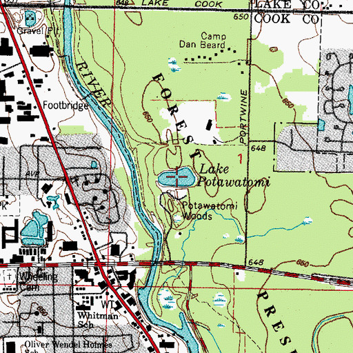 Topographic Map of Lake Potawatomi, IL
