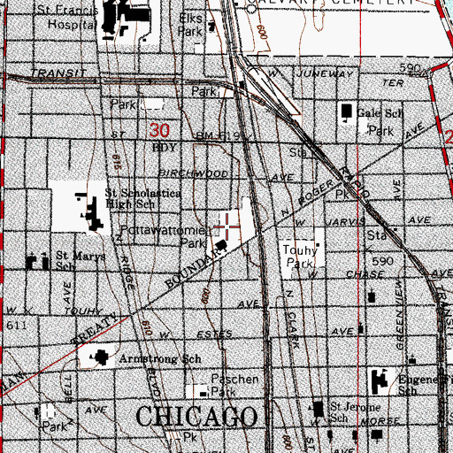 Topographic Map of Pottawattomie Park, IL