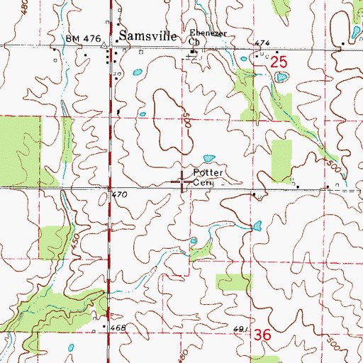 Topographic Map of Potter Cemetery, IL