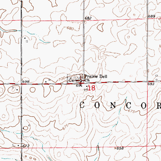 Topographic Map of Prairie Dell Church, IL