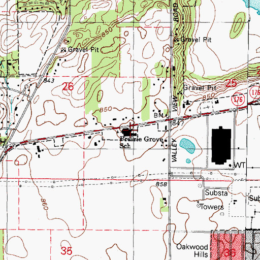 Topographic Map of Prairie Grove Elementary School, IL
