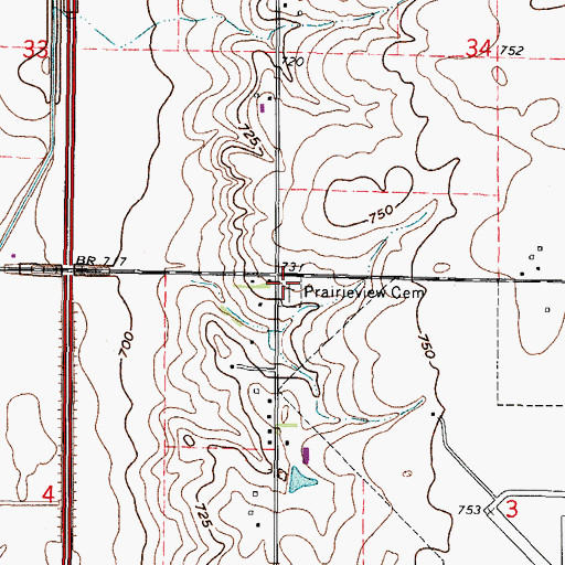Topographic Map of Prairieview Cemetery, IL