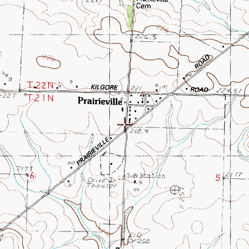 Topographic Map of Prairieville, IL