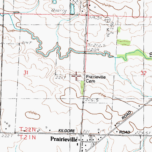 Topographic Map of Prairieville Cemetery, IL